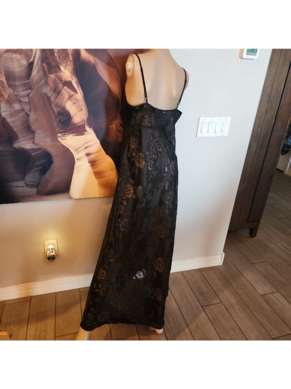 Vintage Victoria's Secret Maxi Gown Women's Large Black Burnout Floral 90s - Picture 3 of 5